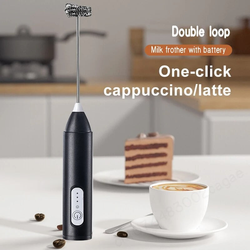 2 in 1 Electric Milk Frother Whisk Egg Beater USB Rechargeable Coffee Blender