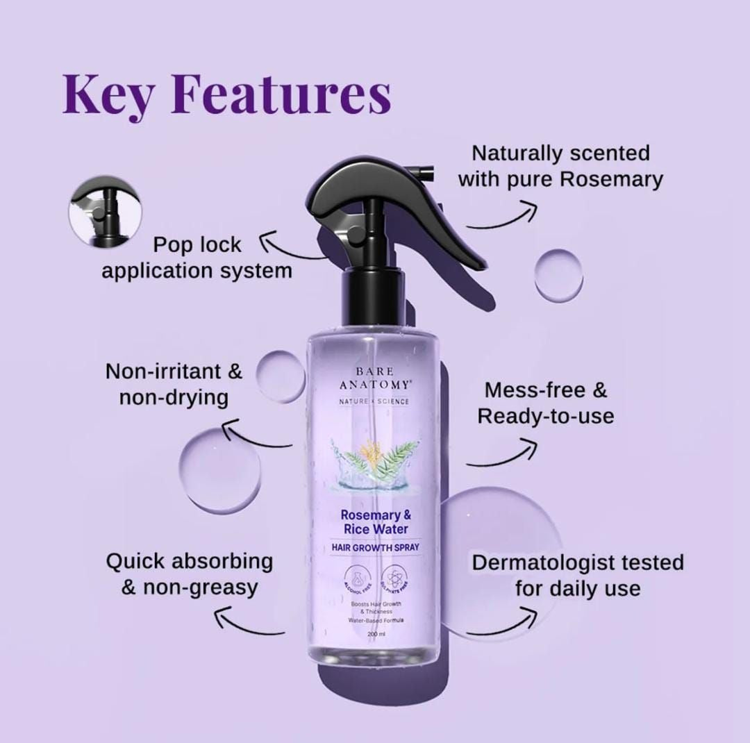 Bare Anatomy Rosemary And Rice Water Hair Growth Spray